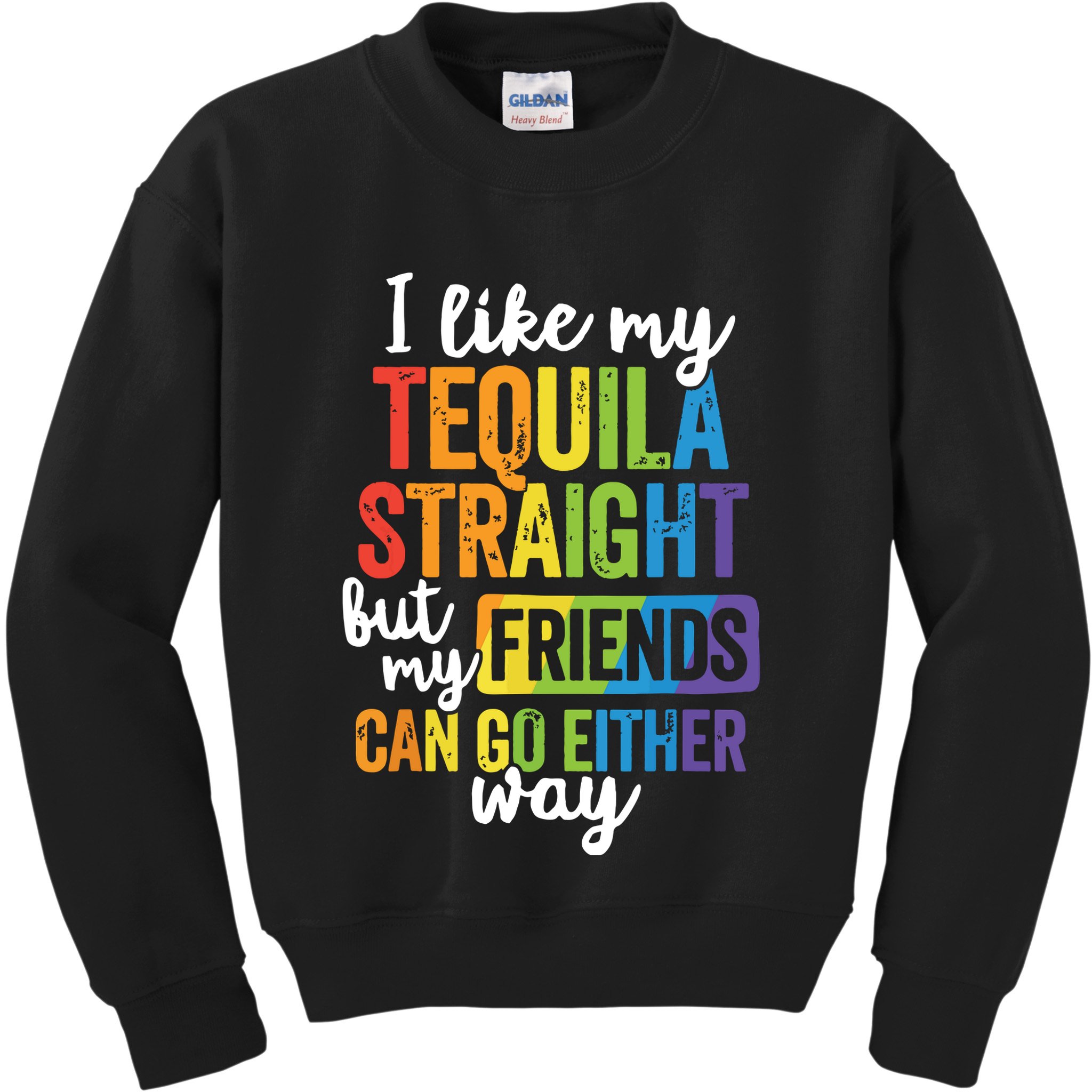 Funny Lgbt Ally Gift Tequila Straight Friends Go Either Way Kids Sweatshirt