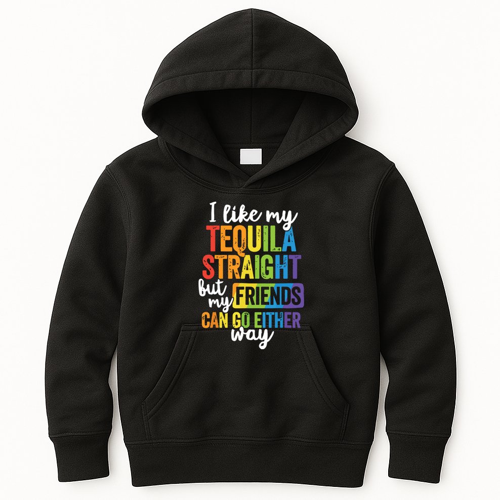 Funny Lgbt Ally Gift Tequila Straight Friends Go Either Way Kids Hoodie