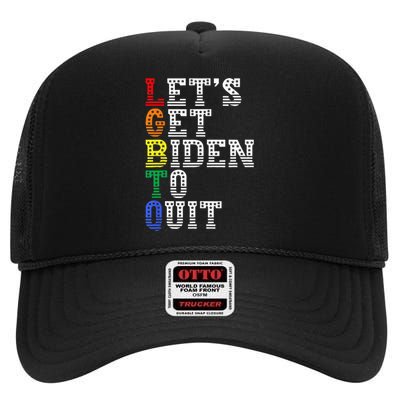 Funny LGBTQ Anti Biden Let's Get Biden To Quite High Crown Mesh Back Trucker Hat