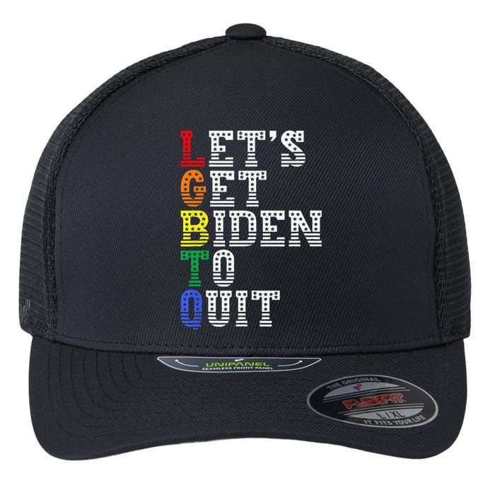 Funny LGBTQ Anti Biden Let's Get Biden To Quite Flexfit Unipanel Trucker Cap