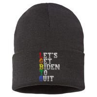 Funny LGBTQ Anti Biden Let's Get Biden To Quite Sustainable Knit Beanie