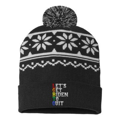 Funny LGBTQ Anti Biden Let's Get Biden To Quite USA-Made Snowflake Beanie