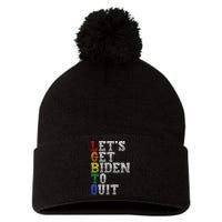 Funny LGBTQ Anti Biden Let's Get Biden To Quite Pom Pom 12in Knit Beanie