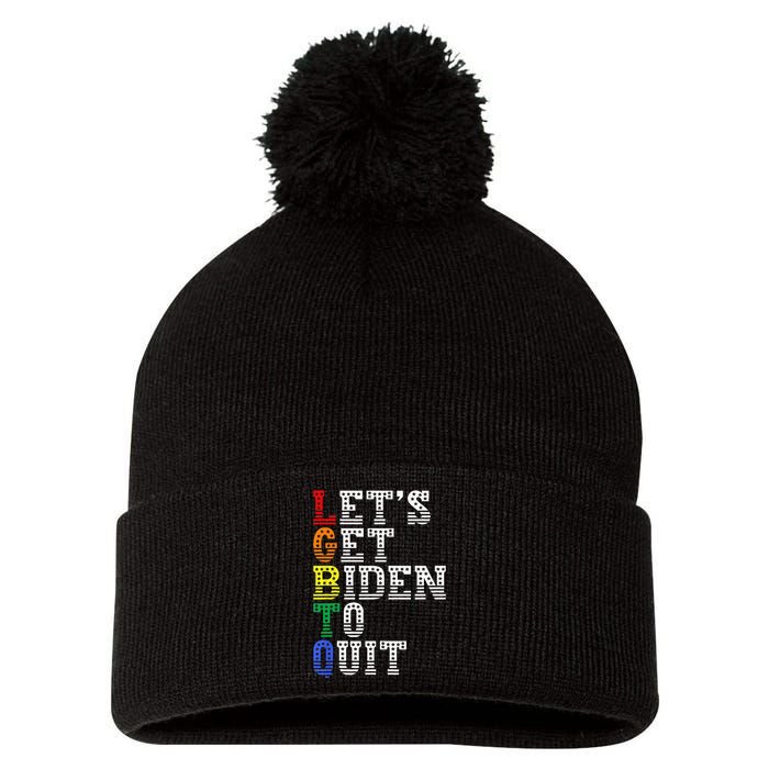 Funny LGBTQ Anti Biden Let's Get Biden To Quite Pom Pom 12in Knit Beanie