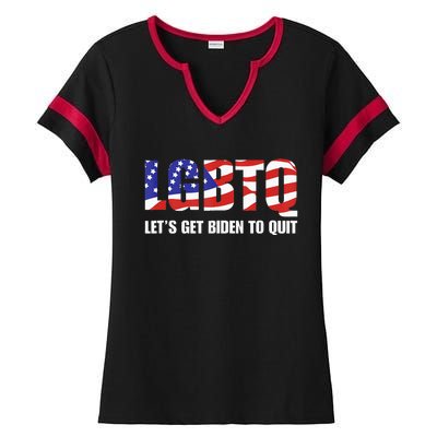 Funny LGBTQ Anti Biden Lets Get Biden To Quite Ladies Halftime Notch Neck Tee