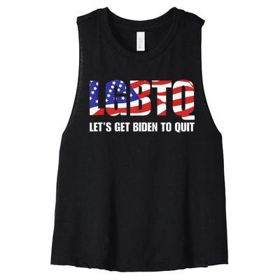 Funny LGBTQ Anti Biden Lets Get Biden To Quite Women's Racerback Cropped Tank