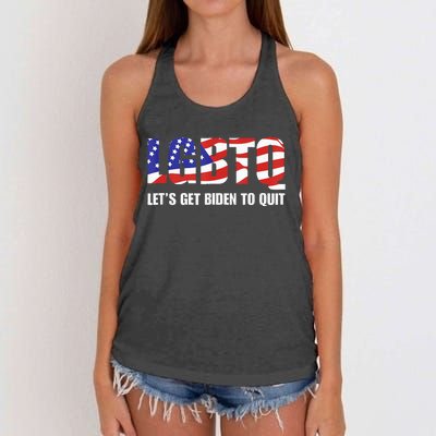 Funny LGBTQ Anti Biden Lets Get Biden To Quite Women's Knotted Racerback Tank