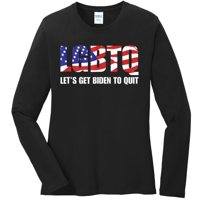 Funny LGBTQ Anti Biden Lets Get Biden To Quite Ladies Long Sleeve Shirt