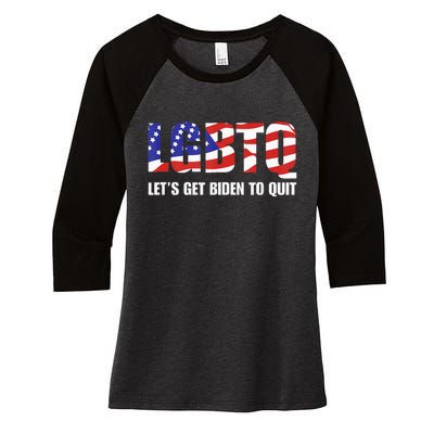 Funny LGBTQ Anti Biden Lets Get Biden To Quite Women's Tri-Blend 3/4-Sleeve Raglan Shirt