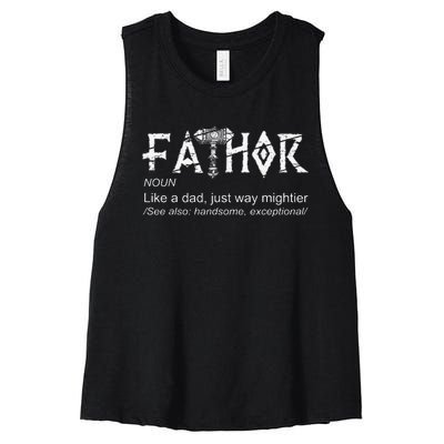 Fathor Like A Dad Just Way Mightier Father's Day Viking Women's Racerback Cropped Tank