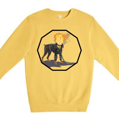 Flaming Ghost Dog On Fire Rider Doggo Premium Crewneck Sweatshirt