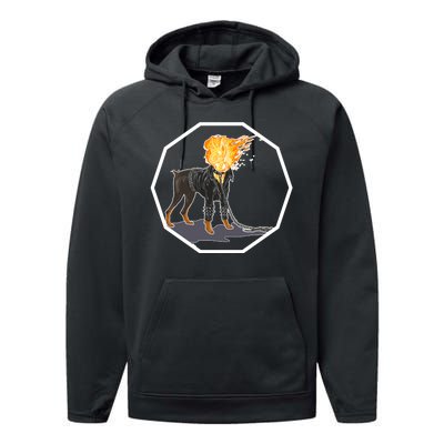 Flaming Ghost Dog On Fire Rider Doggo Performance Fleece Hoodie