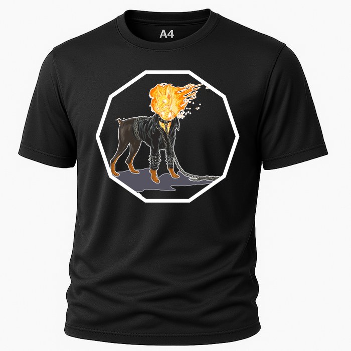 Flaming Ghost Dog On Fire Rider Doggo Cooling Performance Crew T-Shirt