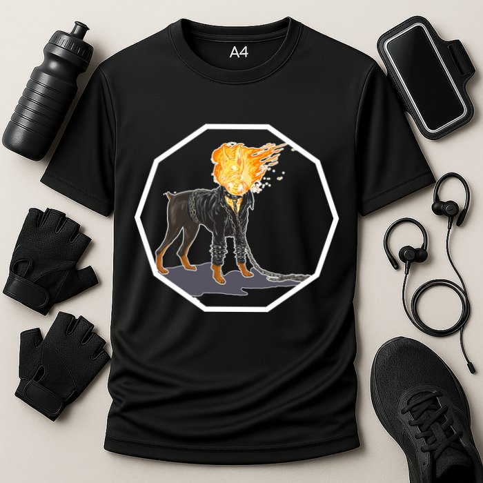 Flaming Ghost Dog On Fire Rider Doggo Cooling Performance Crew T-Shirt