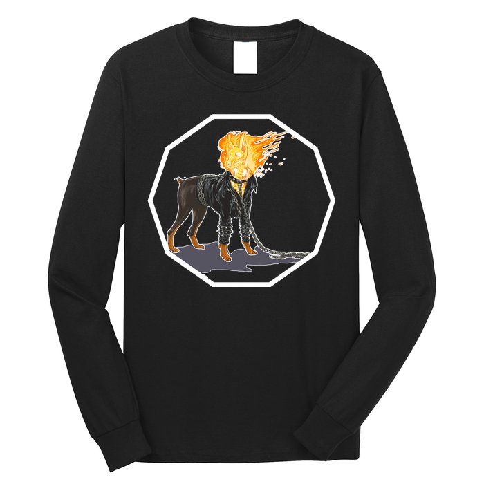 Flaming Ghost Dog On Fire Rider Doggo Long Sleeve Shirt