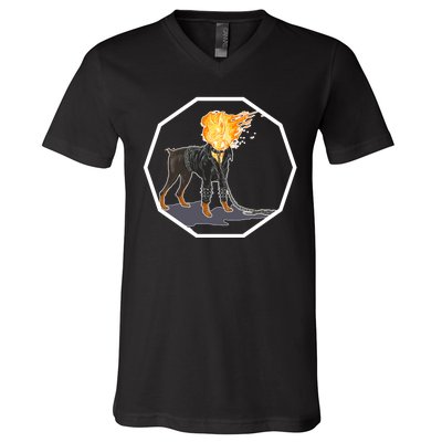 Flaming Ghost Dog On Fire Rider Doggo V-Neck T-Shirt