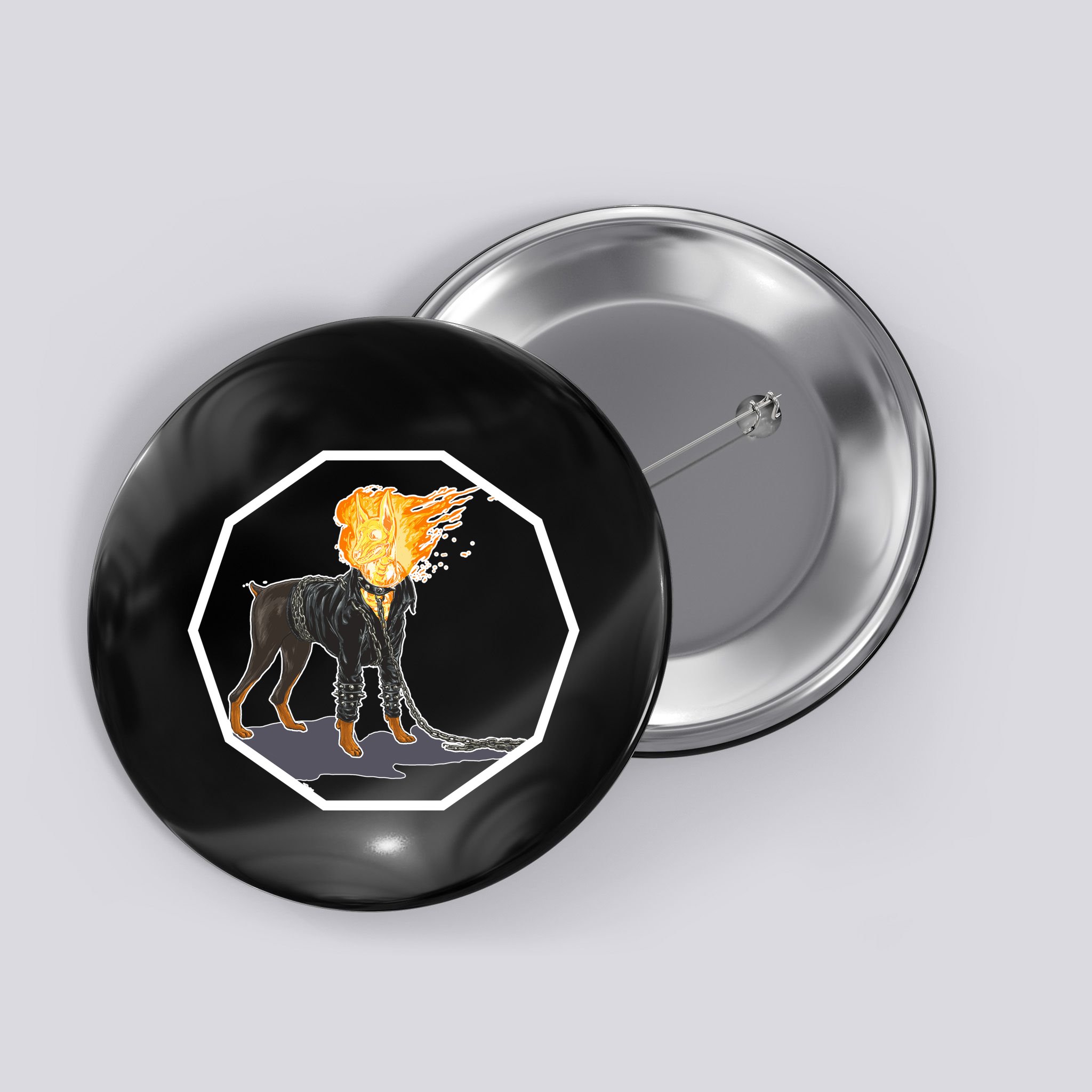 Flaming Ghost Dog On Fire Rider Doggo Button