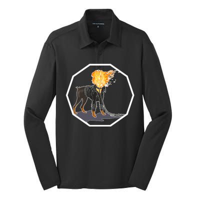 Flaming Ghost Dog On Fire Rider Doggo Silk Touch Performance Long Sleeve Polo