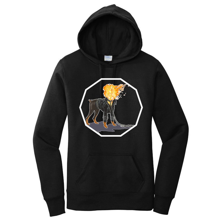 Flaming Ghost Dog On Fire Rider Doggo Women's Pullover Hoodie