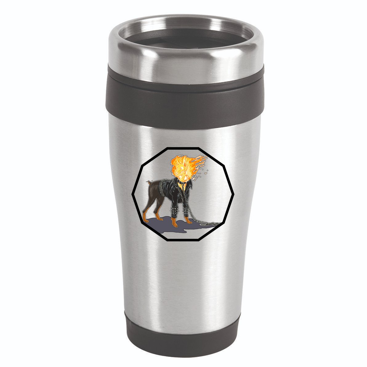 Flaming Ghost Dog On Fire Rider Doggo 16oz Travel Tumbler