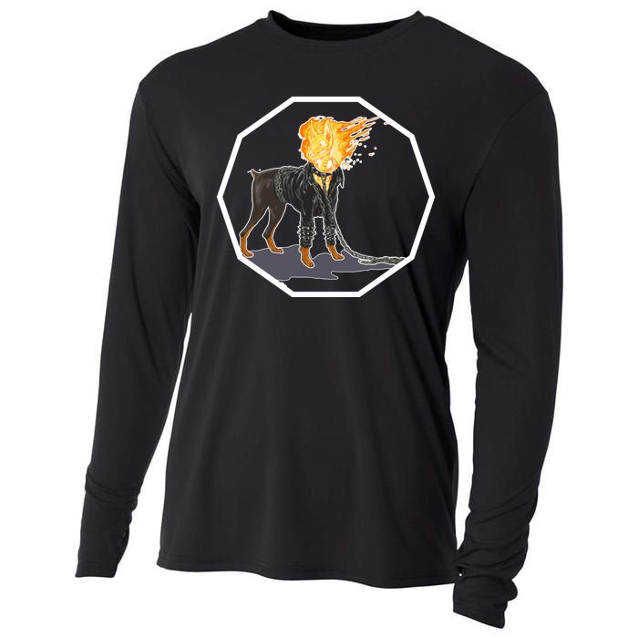 Flaming Ghost Dog On Fire Rider Doggo Cooling Performance Long Sleeve Crew