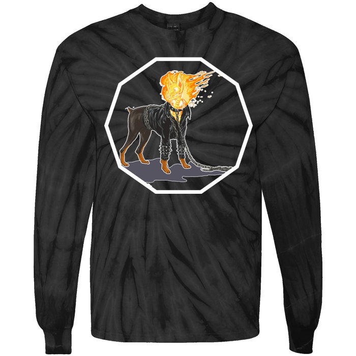 Flaming Ghost Dog On Fire Rider Doggo Tie-Dye Long Sleeve Shirt