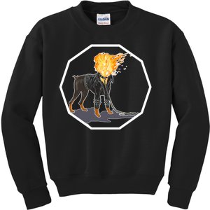 Flaming Ghost Dog On Fire Rider Doggo Kids Sweatshirt