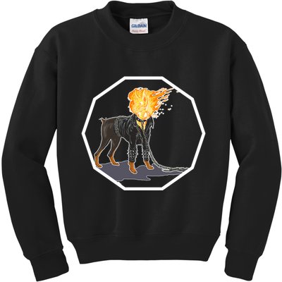 Flaming Ghost Dog On Fire Rider Doggo Kids Sweatshirt