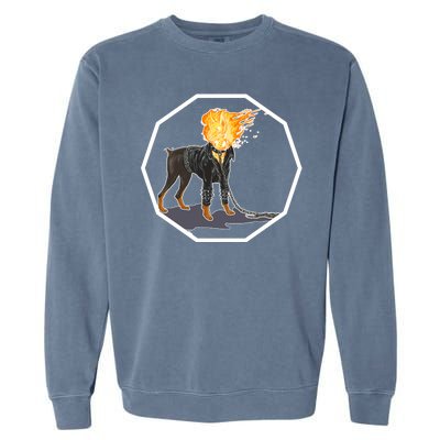 Flaming Ghost Dog On Fire Rider Doggo Garment-Dyed Sweatshirt