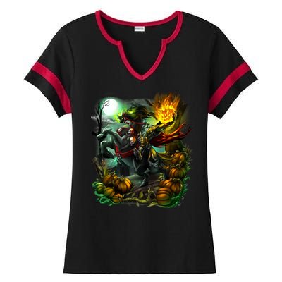 Flaming Headless Horseman Ladies Halftime Notch Neck Tee