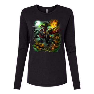 Flaming Headless Horseman Womens Cotton Relaxed Long Sleeve T-Shirt