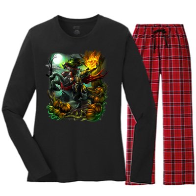 Flaming Headless Horseman Women's Long Sleeve Flannel Pajama Set 