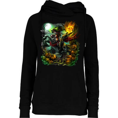 Flaming Headless Horseman Womens Funnel Neck Pullover Hood