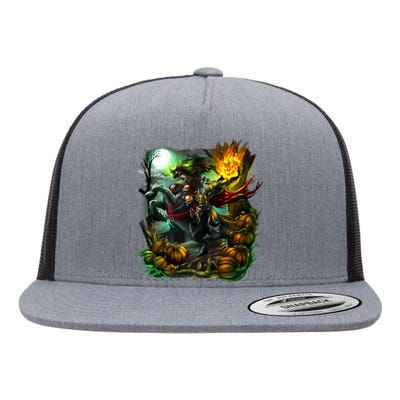 Flaming Headless Horseman Flat Bill Trucker Hat