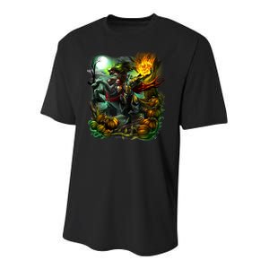 Flaming Headless Horseman Youth Performance Sprint T-Shirt