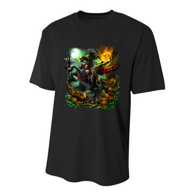 Flaming Headless Horseman Youth Performance Sprint T-Shirt