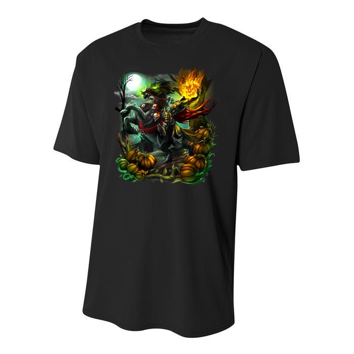 Flaming Headless Horseman Youth Performance Sprint T-Shirt