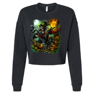 Flaming Headless Horseman Cropped Pullover Crew