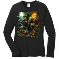 Flaming Headless Horseman Ladies Long Sleeve Shirt