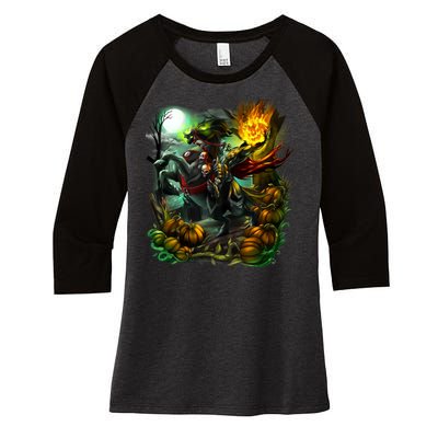 Flaming Headless Horseman Women's Tri-Blend 3/4-Sleeve Raglan Shirt