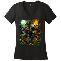 Flaming Headless Horseman Women's V-Neck T-Shirt