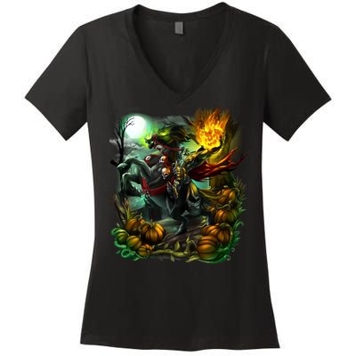 Flaming Headless Horseman Women's V-Neck T-Shirt