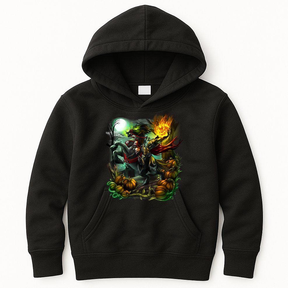 Flaming Headless Horseman Kids Hoodie