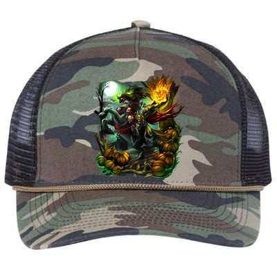 Flaming Headless Horseman Retro Rope Trucker Hat Cap