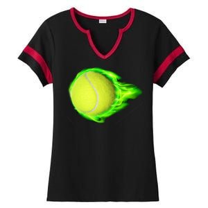 Flaming Tennis Ball Ladies Halftime Notch Neck Tee