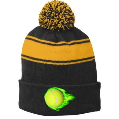 Flaming Tennis Ball Stripe Pom Pom Beanie