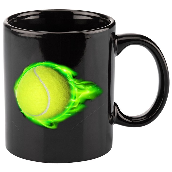 Flaming Tennis Ball 11oz C Handle Ceramic Mug