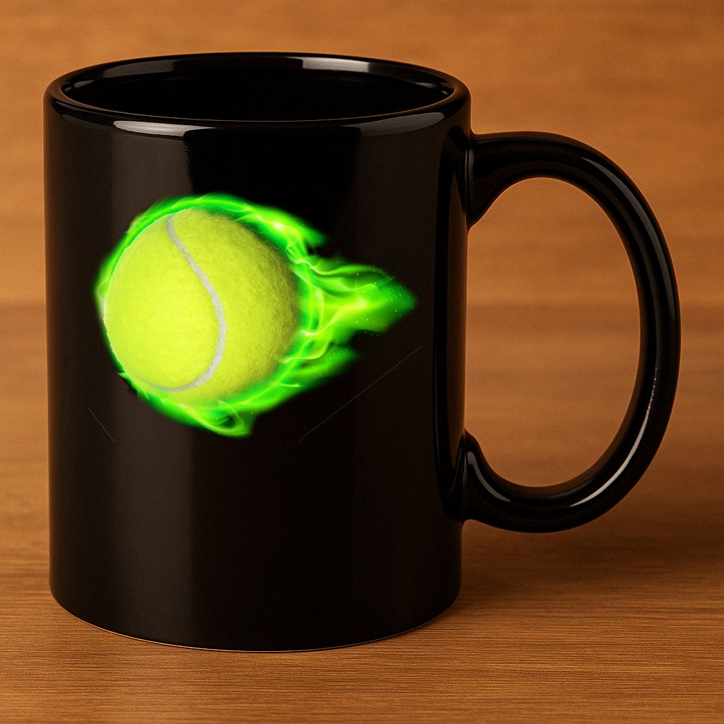 Flaming Tennis Ball 11oz C Handle Ceramic Mug