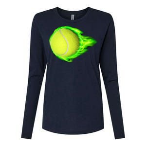 Flaming Tennis Ball Womens Cotton Relaxed Long Sleeve T-Shirt