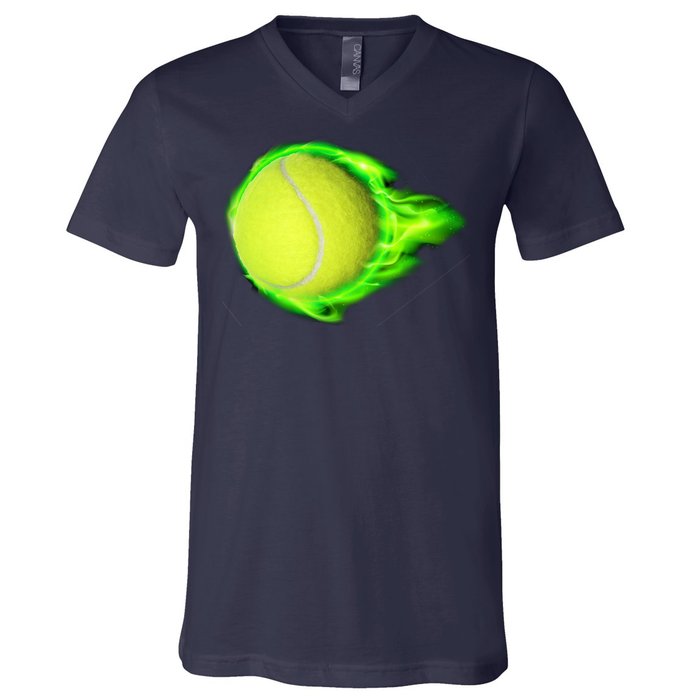 Flaming Tennis Ball V-Neck T-Shirt